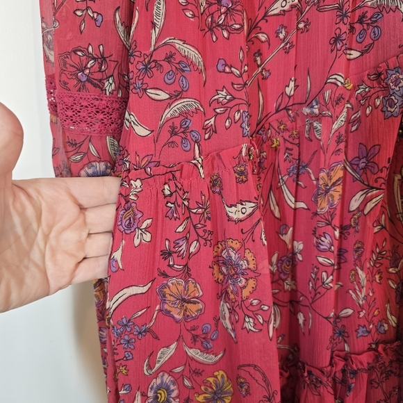 Free People Cassis Printed Chiffon Maxi Dress XS Strawberry Combo Red Pink - Picture 10 of 11